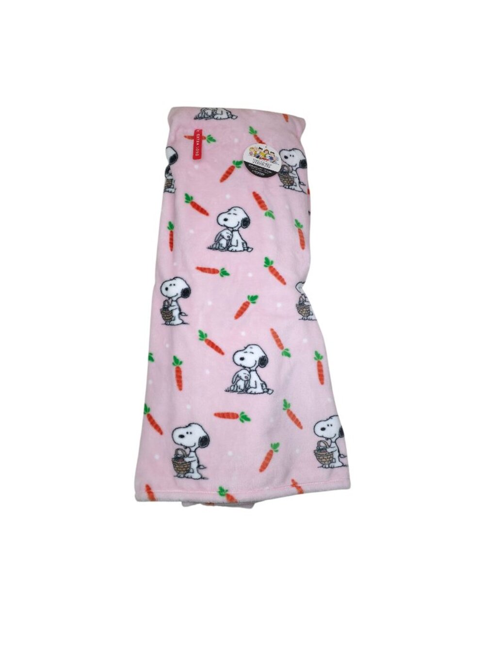Peanuts VelvetLoft Snoopy & Carrots Plush Throw Blanket 60x70" Extra Long Pink
